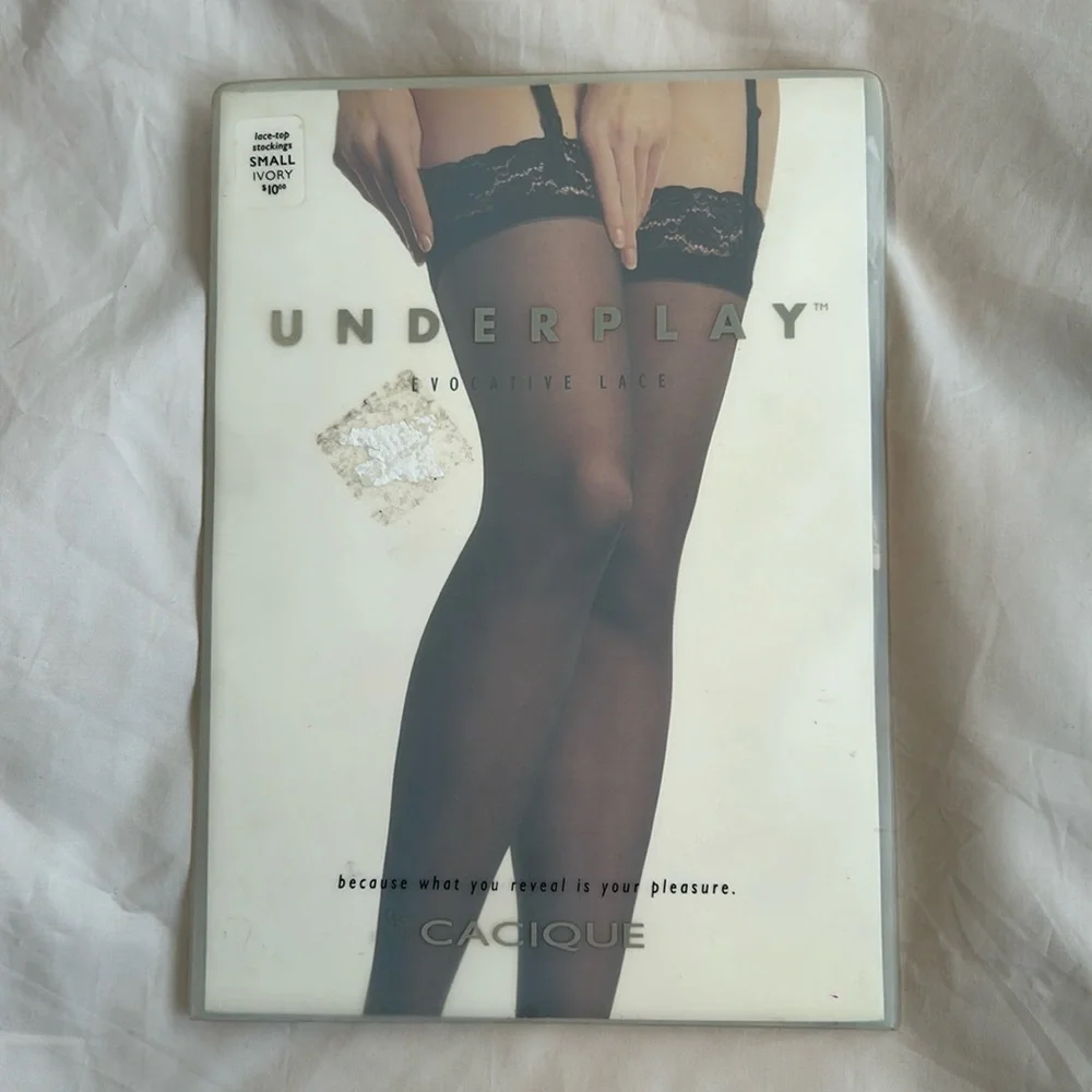 Cacique Underplay Evocative Lace Top Stockings Ivory Size Small NWT